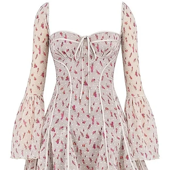 House of CB Floral Mini Dress in Cream and Pink - Picture 4 of 4